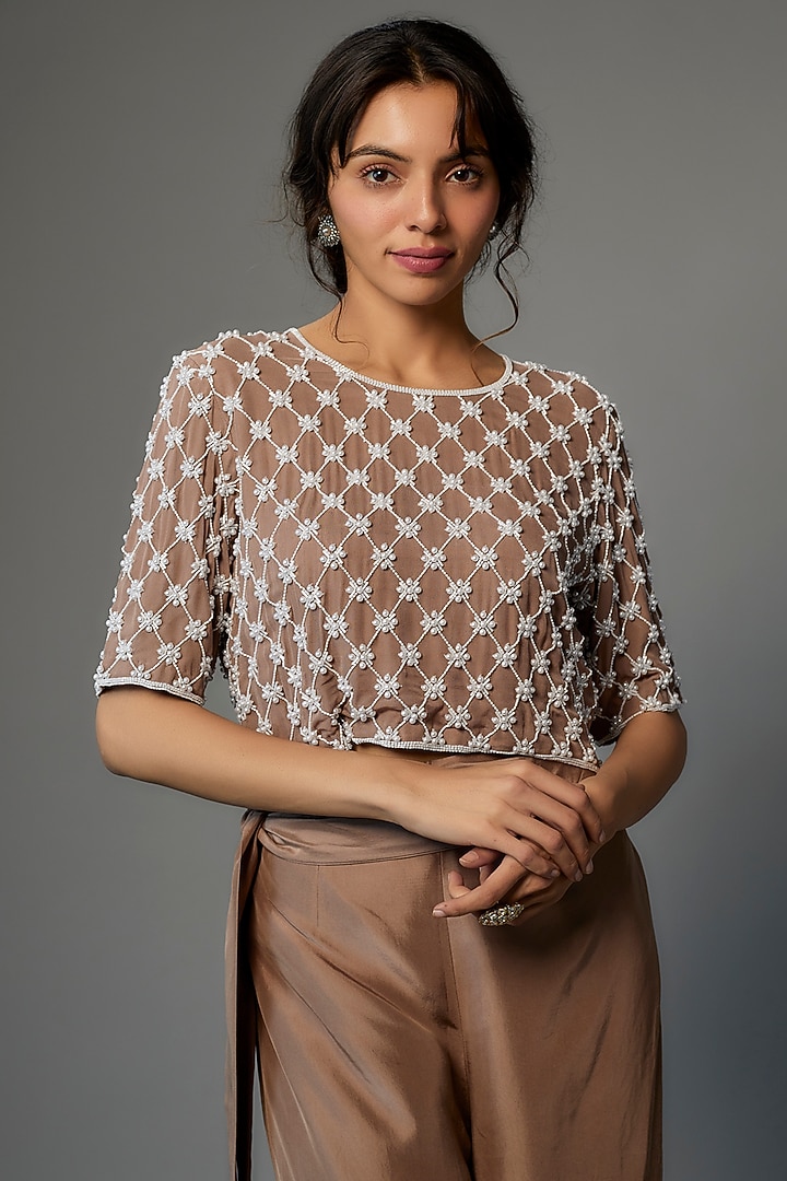 Brown Silk Satin Pant Set by Malasa at Pernia's Pop Up Shop