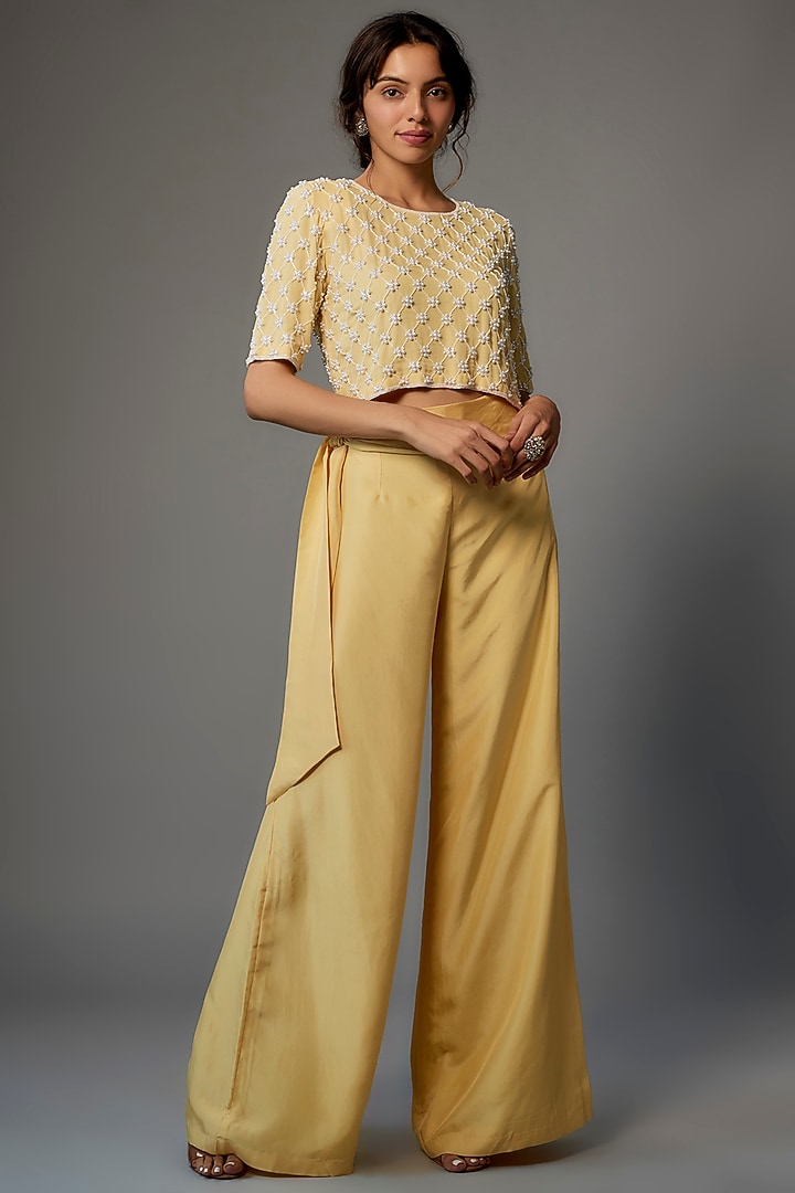 Yellow Silk Satin Pant Set by Malasa at Pernia's Pop Up Shop