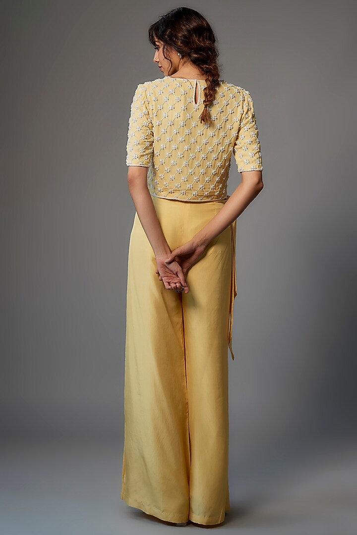 Yellow Silk Satin Pant Set by Malasa at Pernia's Pop Up Shop
