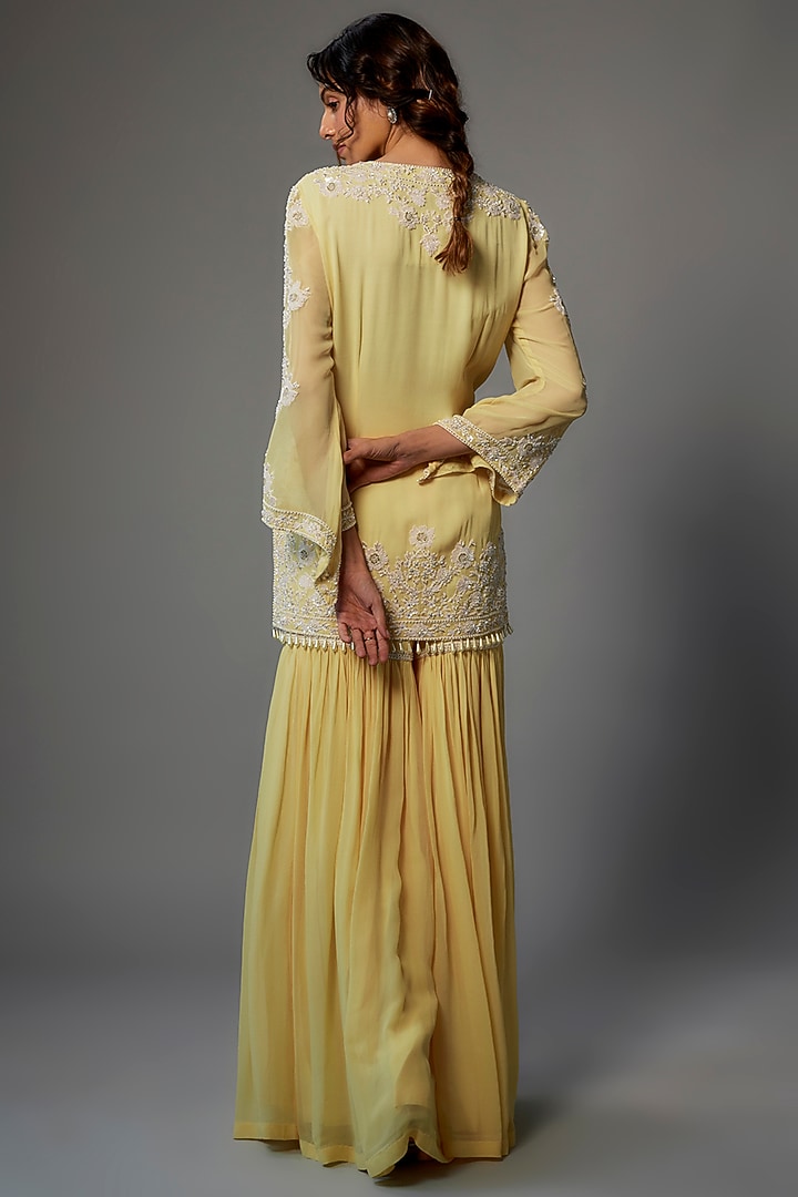 Yellow Georgette Wedding Sharara Set by Malasa at Pernia's Pop Up Shop