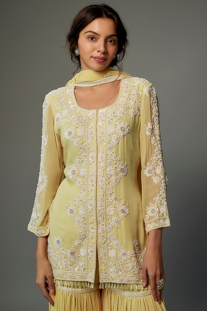 Yellow Georgette Wedding Sharara Set by Malasa at Pernia's Pop Up Shop