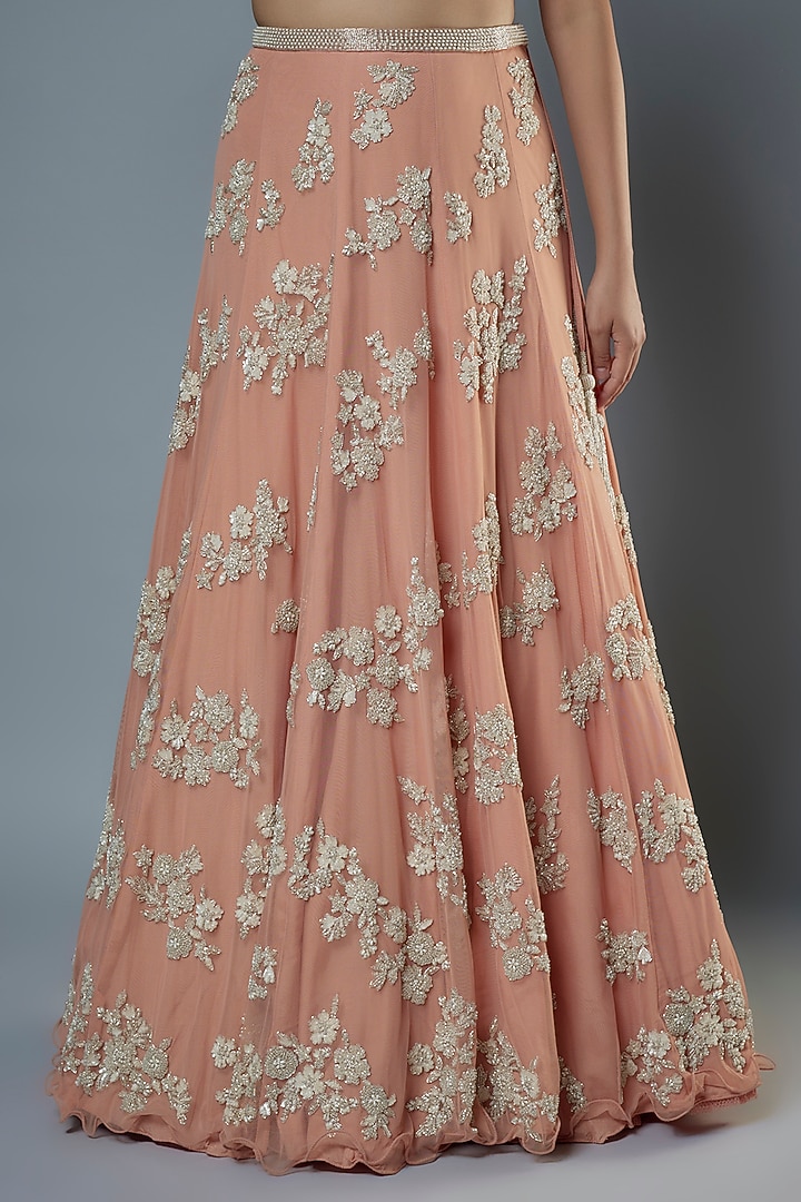 Pink Net Embroidered Bridal Lehenga Set by Malasa at Pernia's Pop Up Shop