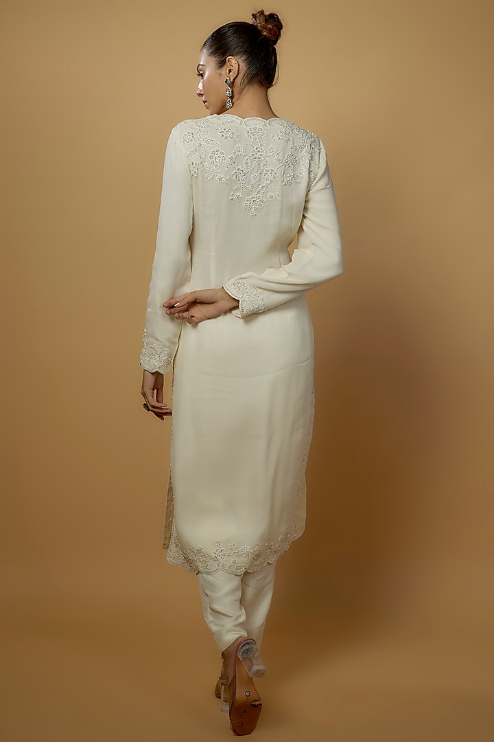 White Georgette Embroidered Jacket Set by Malasa at Pernia's Pop Up Shop