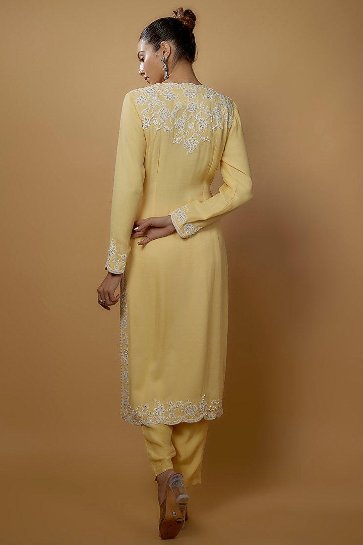 Yellow Georgette Embroidered Jacket Set by Malasa at Pernia's Pop Up Shop