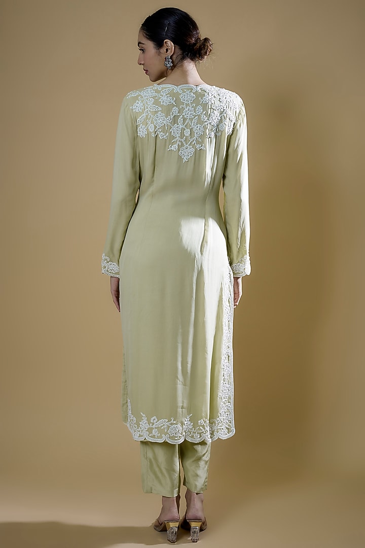 Green Georgette Embroidered Jacket Set by Malasa at Pernia's Pop Up Shop
