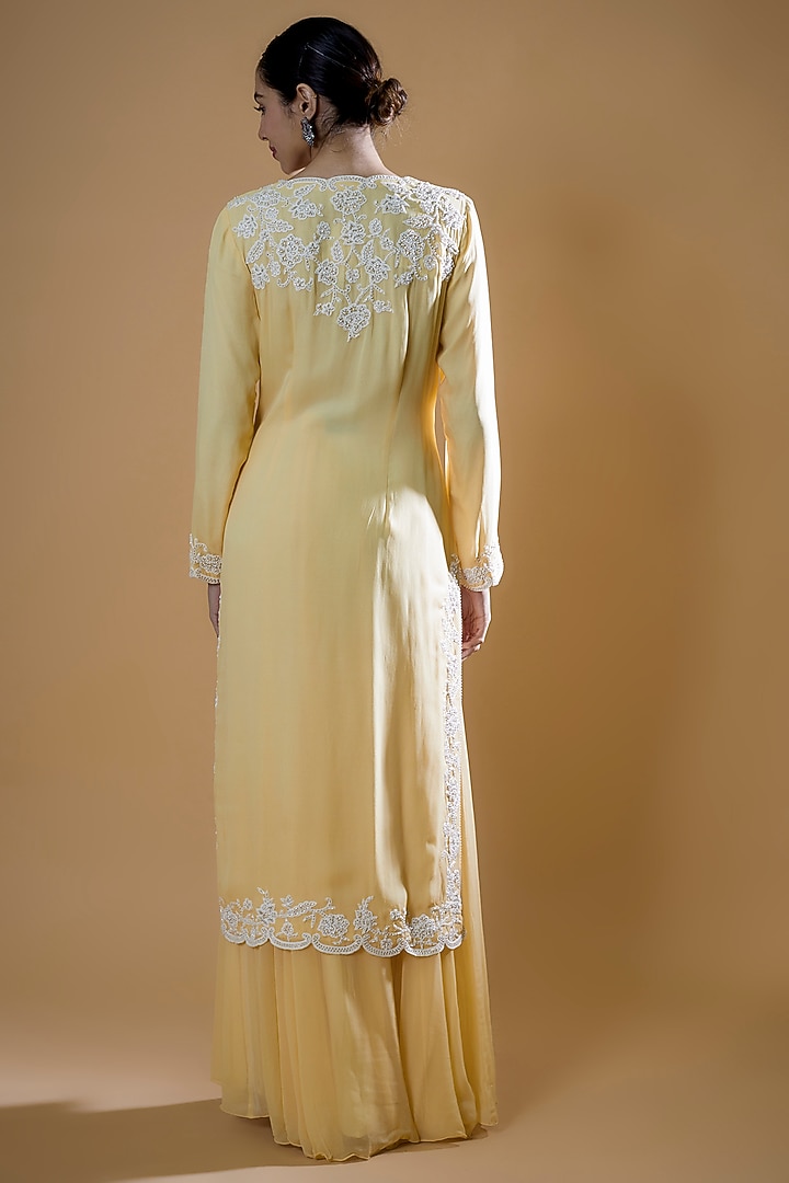 Yellow Georgette Wedding Sharara Set by Malasa at Pernia's Pop Up Shop