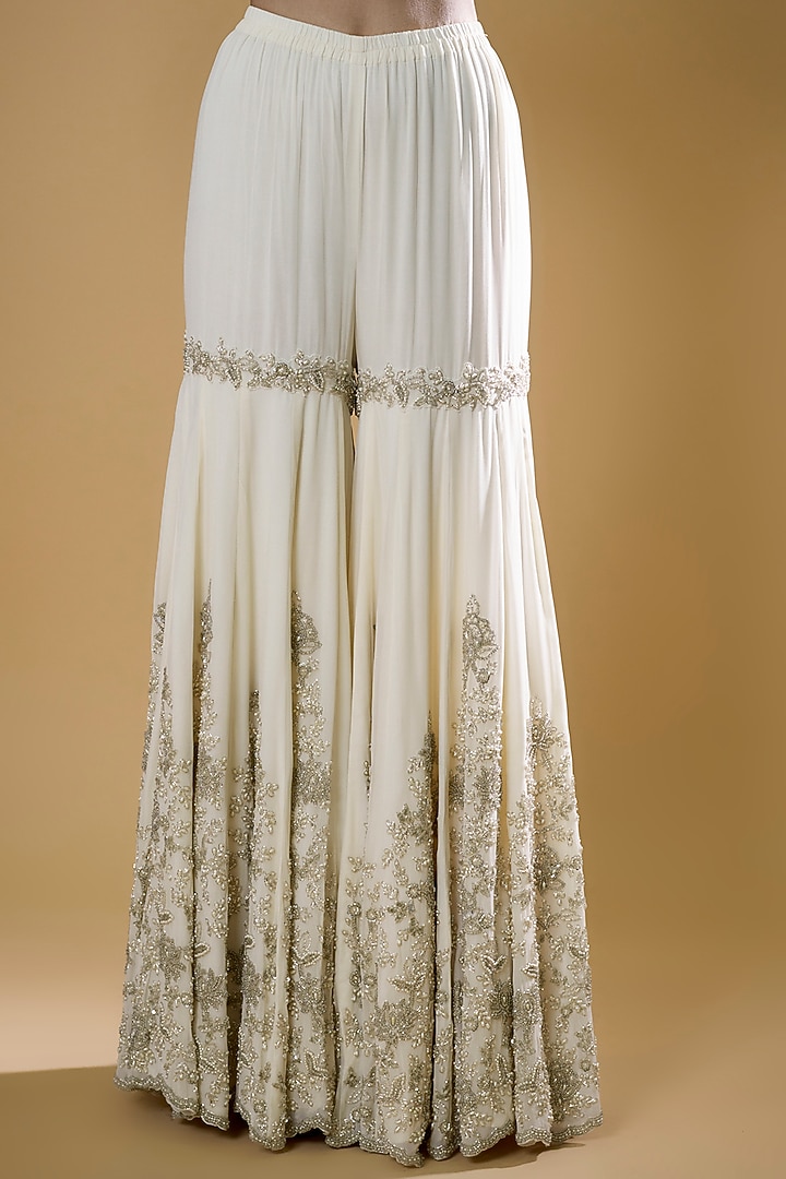 Ivory Georgette Embroidered Bridal Sharara Set by Malasa at Pernia's Pop Up Shop