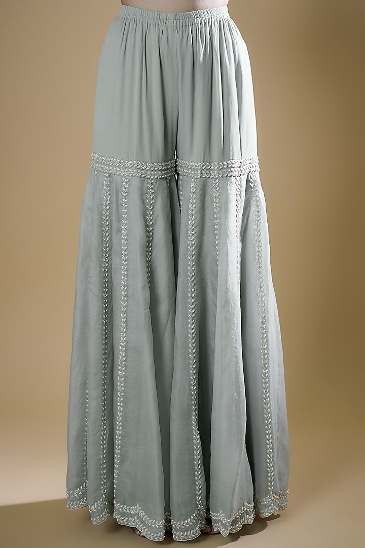 Ice Blue Organza Embroidered Bridal Sharara Set by Malasa at Pernia's Pop Up Shop