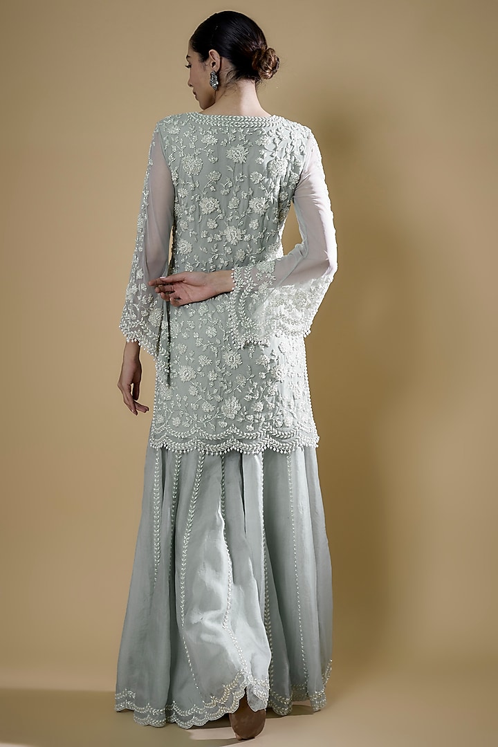Ice Blue Organza Embroidered Bridal Sharara Set by Malasa at Pernia's Pop Up Shop