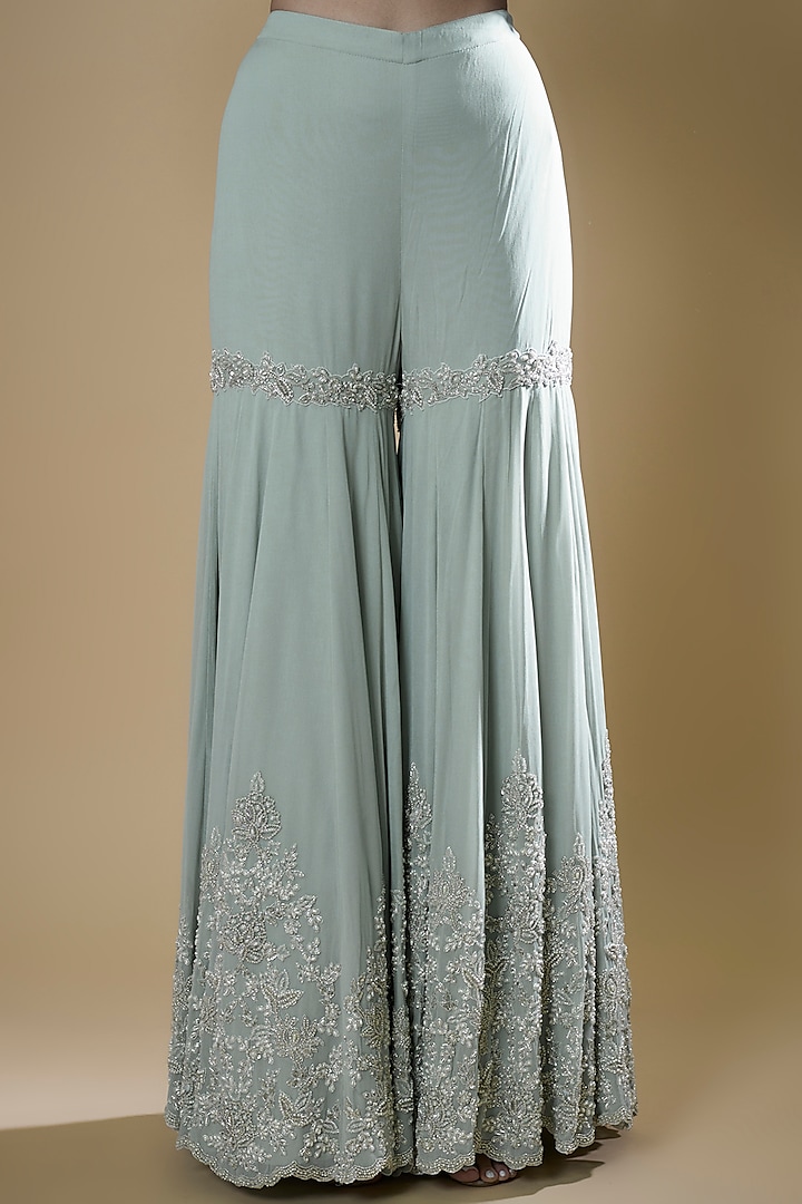 Ice Blue Georgette Embroidered Bridal Sharara Set by Malasa at Pernia's Pop Up Shop
