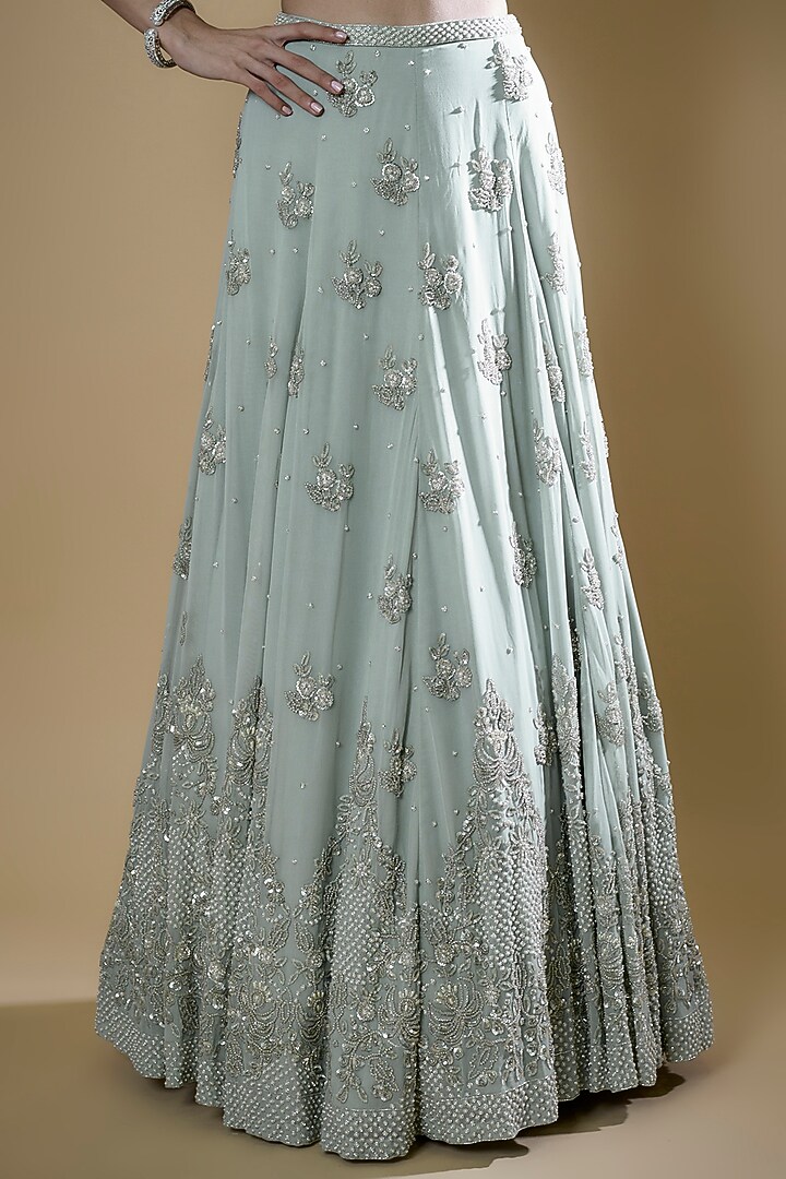 Ice Blue Georgette Embroidered Bridal Lehenga Set by Malasa at Pernia's Pop Up Shop