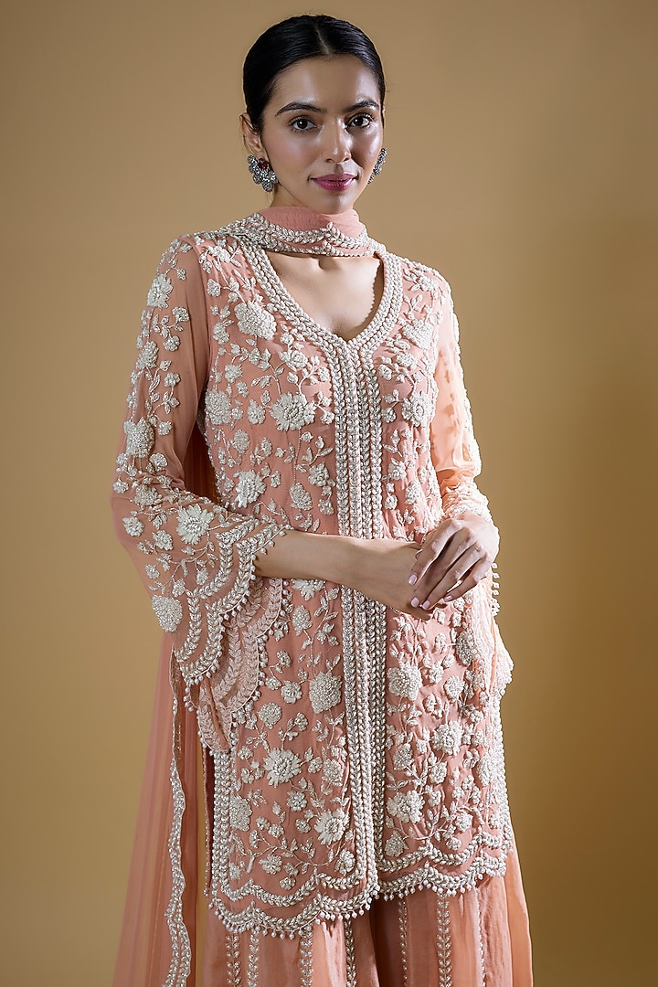 Pink Organza Embroidered Bridal Sharara Set by Malasa at Pernia's Pop Up Shop