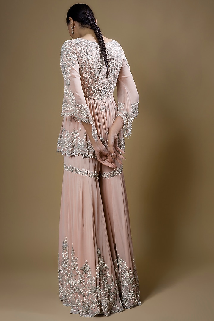 Pink Georgette Bridal Sharara Set by Malasa at Pernia's Pop Up Shop