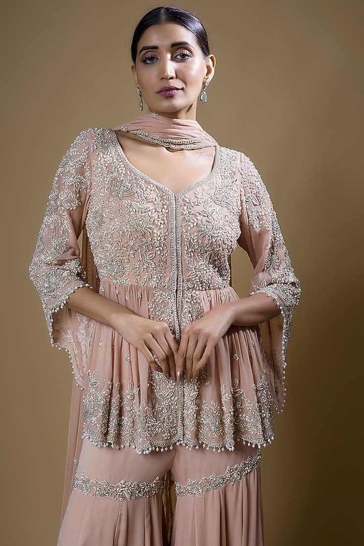 Pink Georgette Bridal Sharara Set by Malasa at Pernia's Pop Up Shop