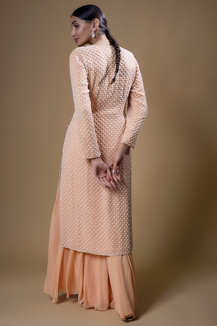 Peach Georgette Bridal Sharara Set by Malasa at Pernia's Pop Up Shop