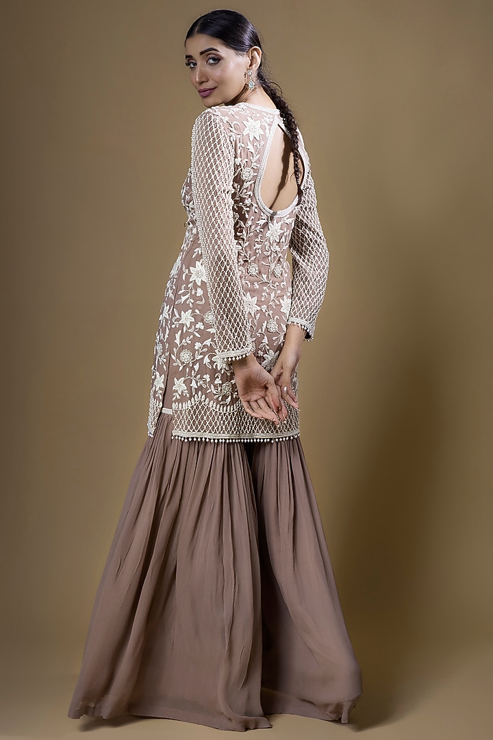 Lilac Georgette Wedding Sharara Set by Malasa at Pernia's Pop Up Shop