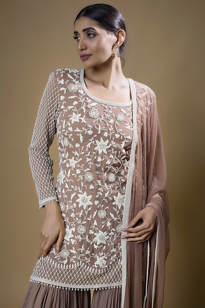 Lilac Georgette Wedding Sharara Set by Malasa at Pernia's Pop Up Shop