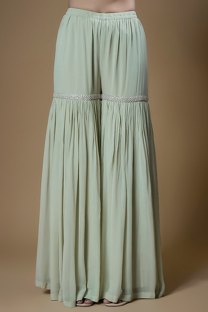 Seafoam Green Georgette Bridal Sharara Set by Malasa at Pernia's Pop Up Shop