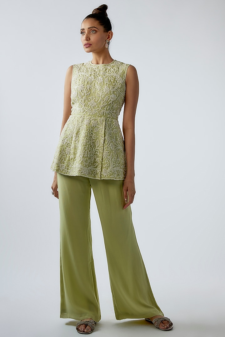 Mint Green Georgette Pant Set by Malasa at Pernia's Pop Up Shop
