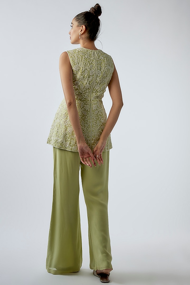 Mint Green Georgette Pant Set by Malasa at Pernia's Pop Up Shop