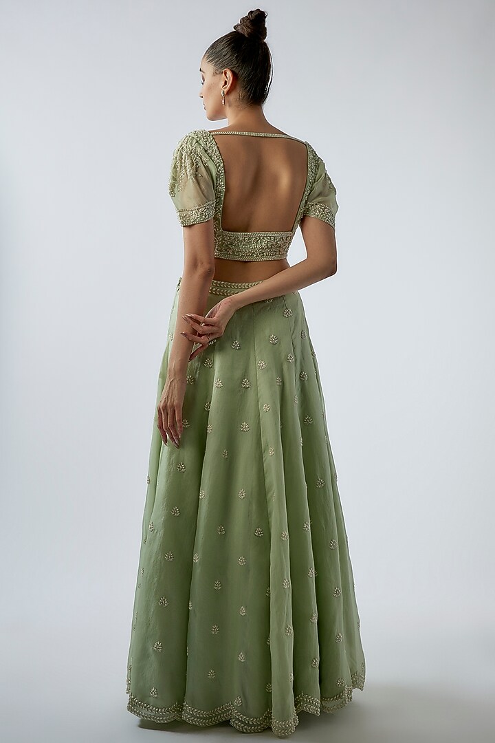 Mint Green Georgette Embroidered Wedding Lehenga Set by Malasa at Pernia's Pop Up Shop