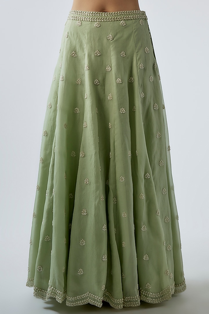 Mint Green Georgette Embroidered Wedding Lehenga Set by Malasa at Pernia's Pop Up Shop