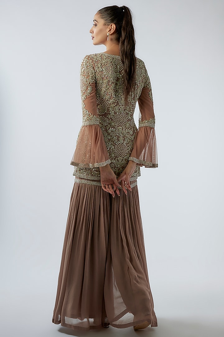 Chocolate Brown Georgette Bridal Sharara Set by Malasa at Pernia's Pop Up Shop