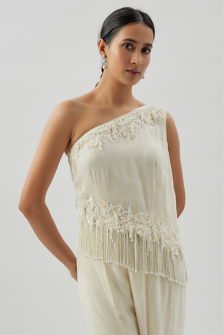 Cream Georgette Pearl Work Wedding Sharara Set by Malasa at Pernia's Pop Up Shop