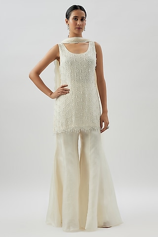 Cream Organza Sharara Set by Malasa