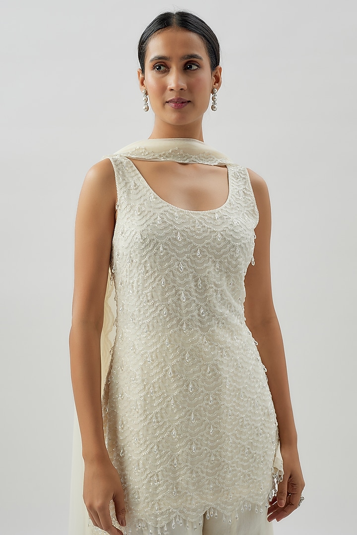 Cream Organza Bridal Sharara Set by Malasa at Pernia's Pop Up Shop