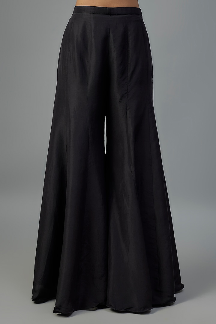 Black Satin Silk Pearl & Bead Work Wedding Sharara Set by Malasa at Pernia's Pop Up Shop