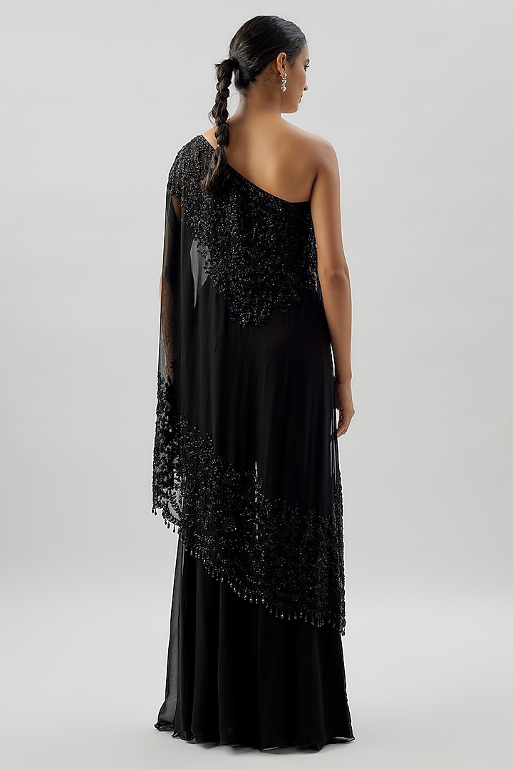 Black Georgette Cutdana Work Wedding Sharara Set by Malasa at Pernia's Pop Up Shop