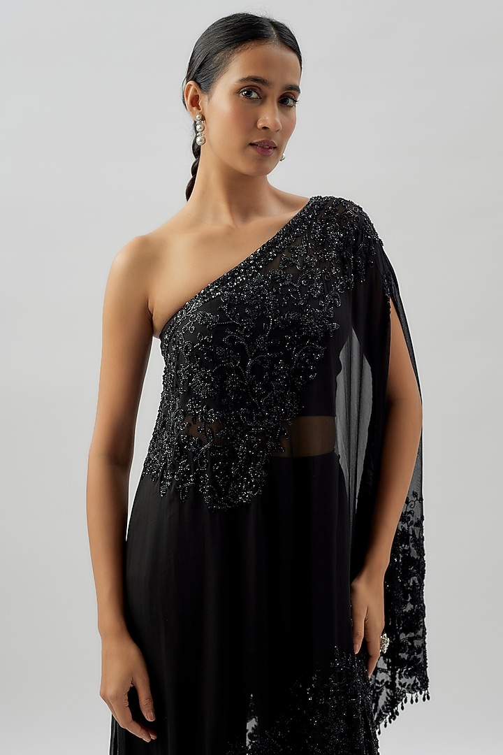 Black Georgette Cutdana Work Wedding Sharara Set by Malasa at Pernia's Pop Up Shop