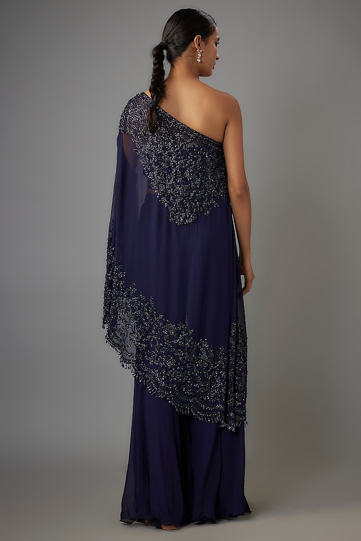 Blue Georgette Cutdana Work Cape Set by Malasa at Pernia's Pop Up Shop