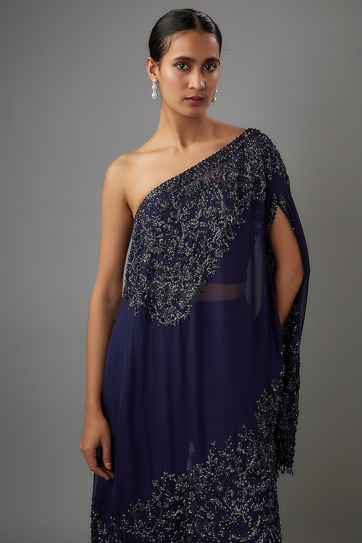 Blue Georgette Cutdana Work Cape Set by Malasa at Pernia's Pop Up Shop