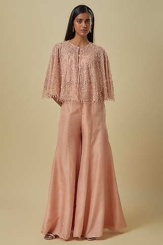 Pink Net Cutdana Work Cape Set by Malasa