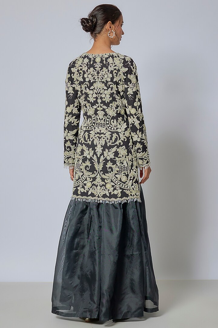 Black Organza Bridal Sharara Set by Malasa at Pernia's Pop Up Shop