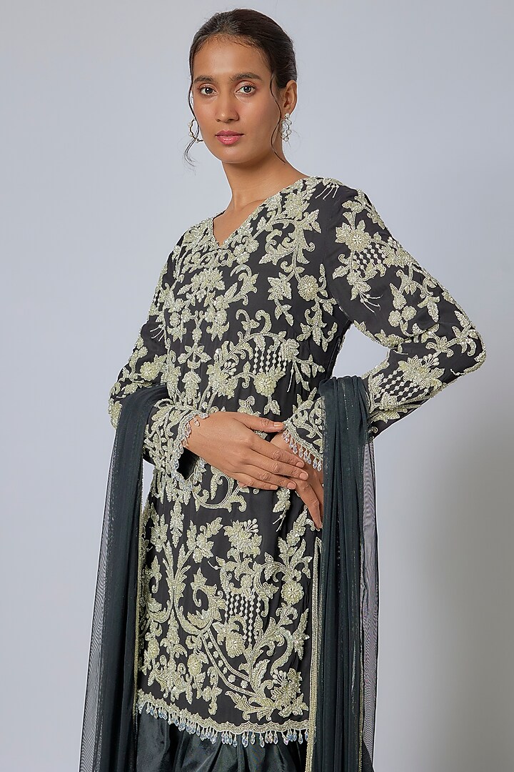 Black Organza Bridal Sharara Set by Malasa at Pernia's Pop Up Shop