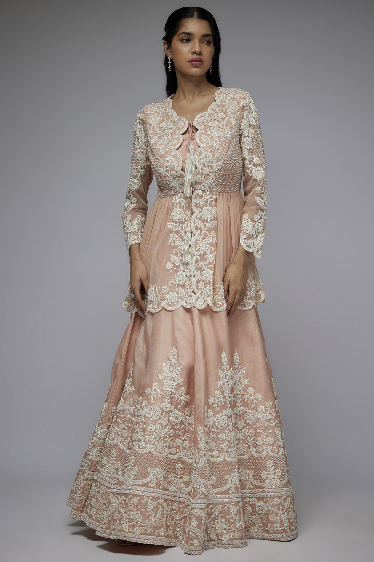 Pink Organza Cutdana Work Bridal Lehenga Set by Malasa at Pernia's Pop Up Shop