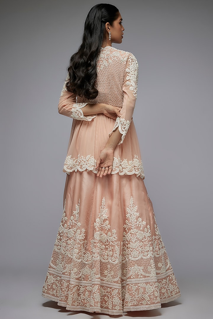 Pink Organza Cutdana Work Bridal Lehenga Set by Malasa at Pernia's Pop Up Shop