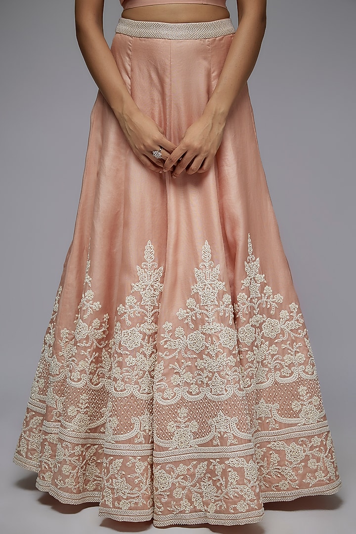 Pink Organza Cutdana Work Bridal Lehenga Set by Malasa at Pernia's Pop Up Shop