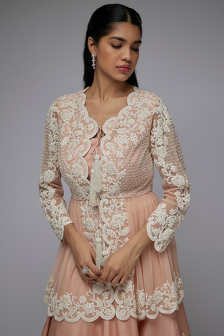 Pink Organza Cutdana Work Bridal Lehenga Set by Malasa at Pernia's Pop Up Shop
