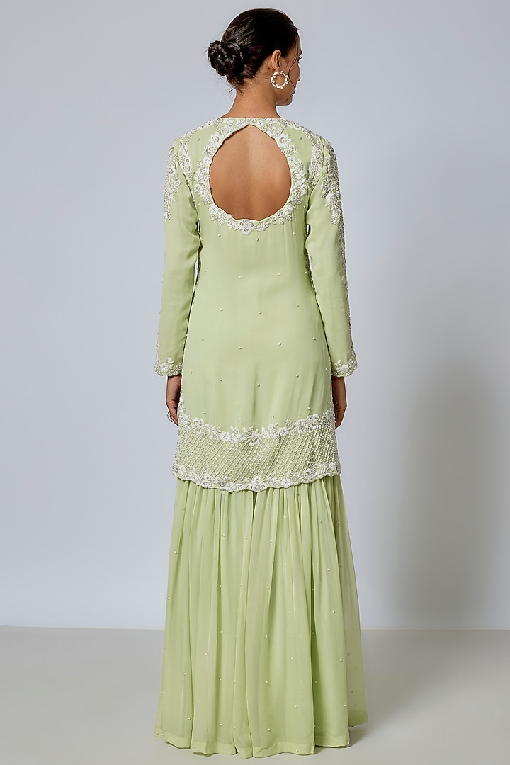 Green Georgette Wedding Sharara Set by Malasa at Pernia's Pop Up Shop