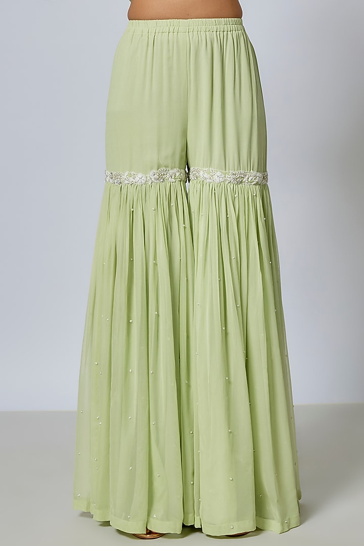 Green Georgette Wedding Sharara Set by Malasa at Pernia's Pop Up Shop