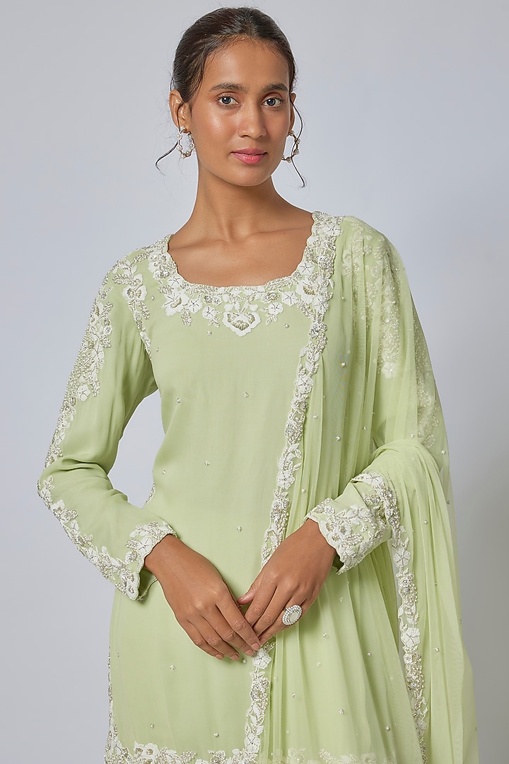 Green Georgette Wedding Sharara Set by Malasa at Pernia's Pop Up Shop
