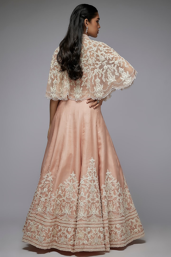 Pink Organza Thread Work Bridal Lehenga Set by Malasa at Pernia's Pop Up Shop