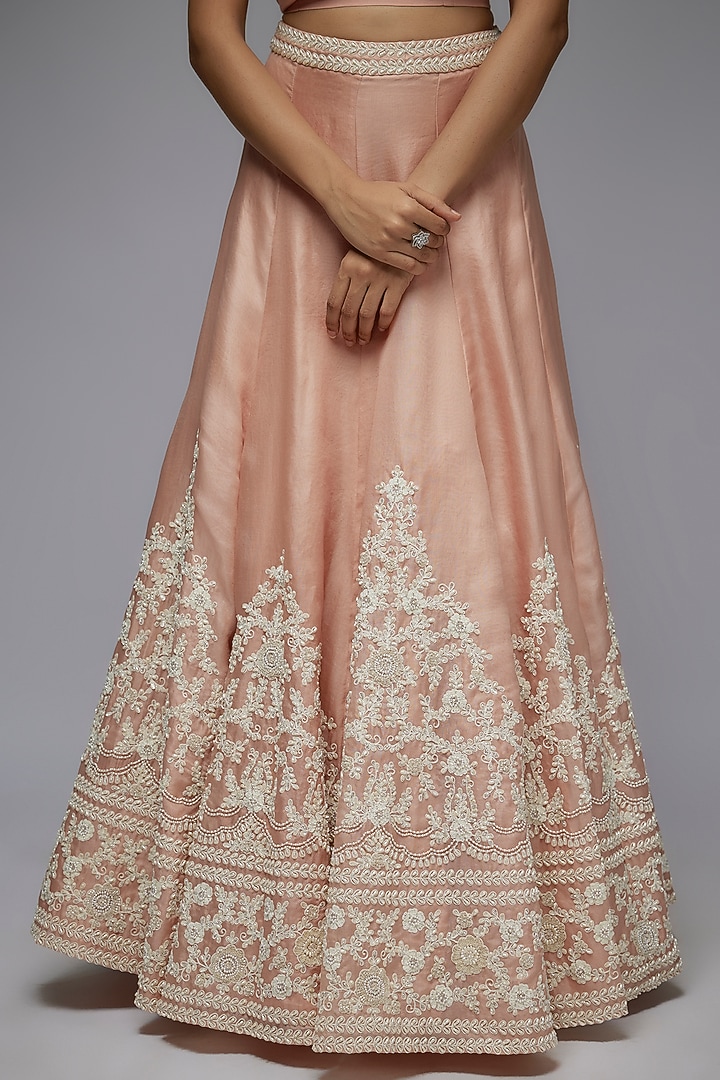 Pink Organza Thread Work Bridal Lehenga Set by Malasa at Pernia's Pop Up Shop
