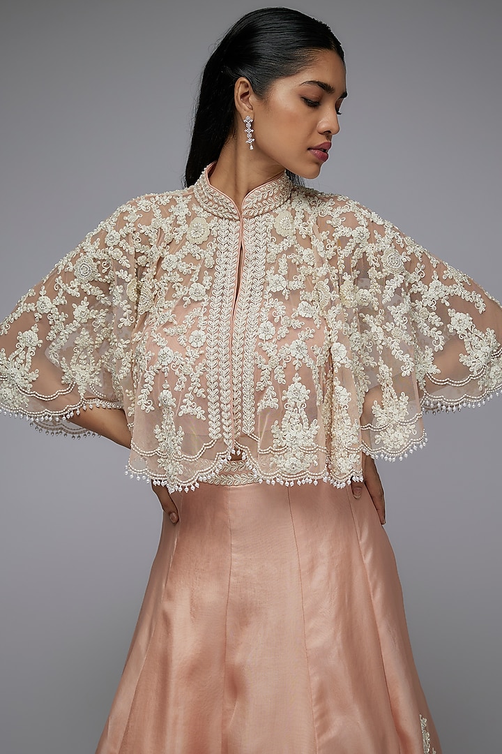 Pink Organza Thread Work Bridal Lehenga Set by Malasa at Pernia's Pop Up Shop