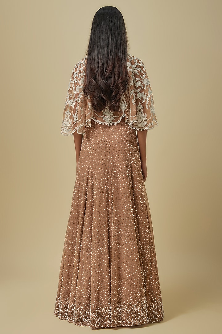 Champagne Net Cutdana Work Cape Set by Malasa at Pernia's Pop Up Shop