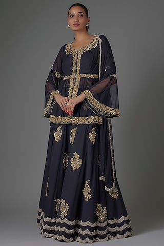 Blue Georgette Sharara Set by Malasa